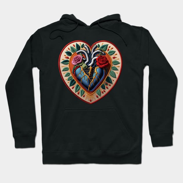 Bio Bursting Heart Embroidered Patch Hoodie by Xie